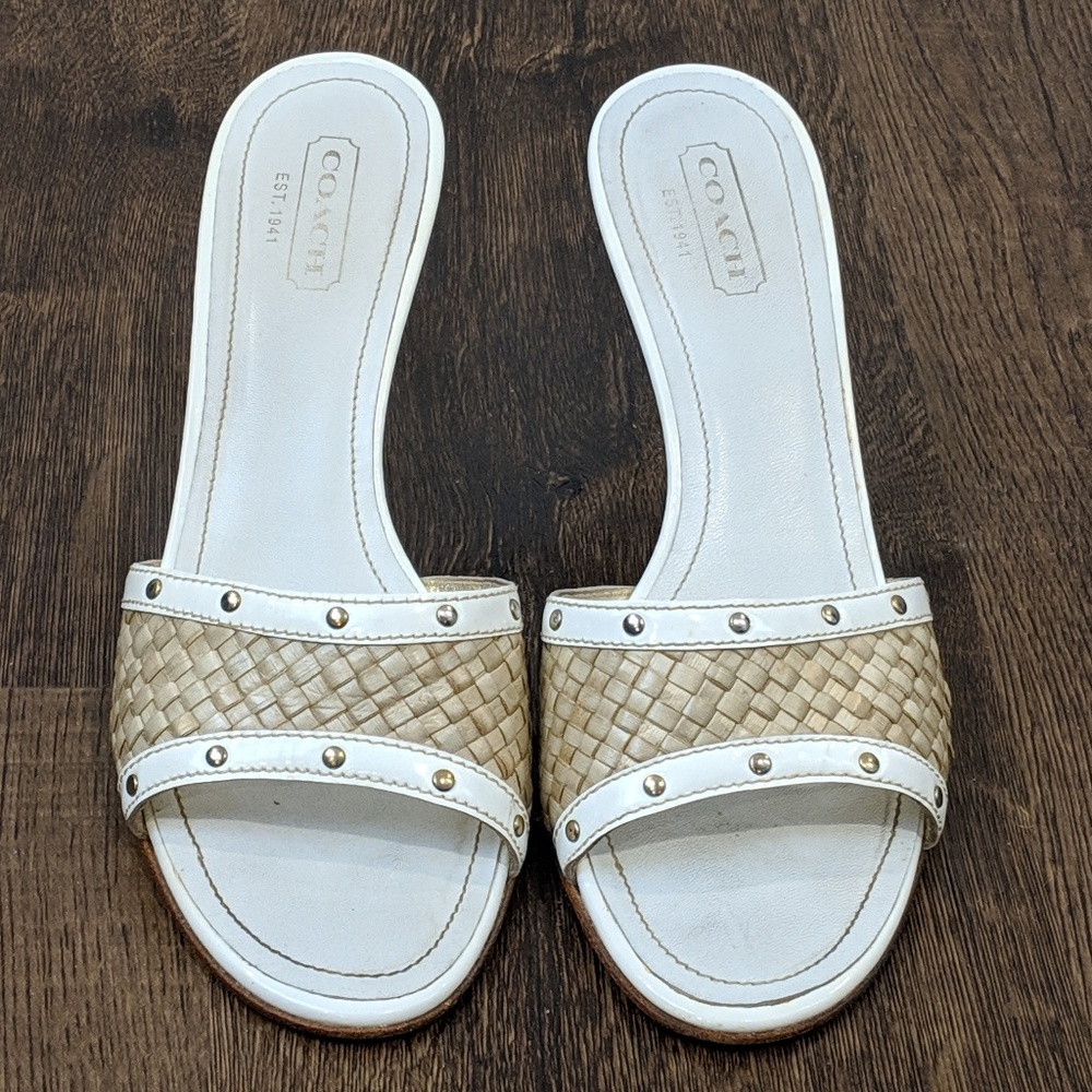 Coach Janna White/Tan Studded Sandals